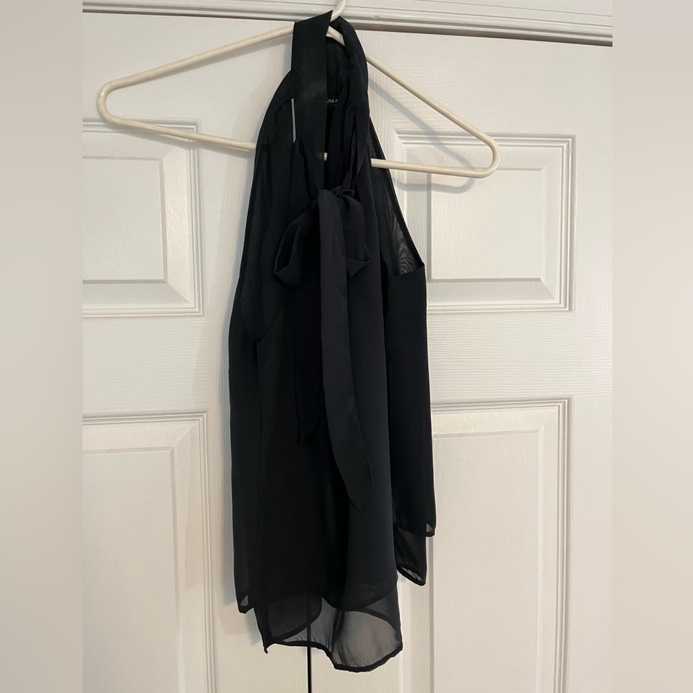 Banana Republic Black Halter Chiffon Top with Neck Tie